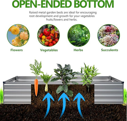 2PCS 6x3x1ft Galvanized Raised Garden Bed Kit, Galvanized Planter Raised Garden Boxes Outdoor, Large Metal Raised Garden Beds for Vegetables,Silver