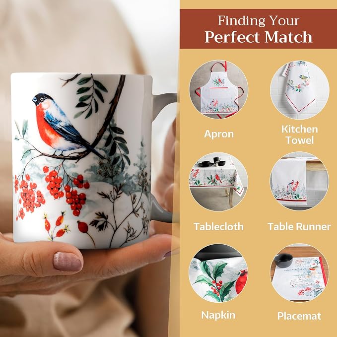 Maison d' Hermine Coffee Mug with Handles Tea Cups (15 Ounce, Pack of 2) | Fine Bone China Coffee Mugs for Hot Beverages Cappuccino Latte Home Restaurant Hotel Spring Summer -Morzine