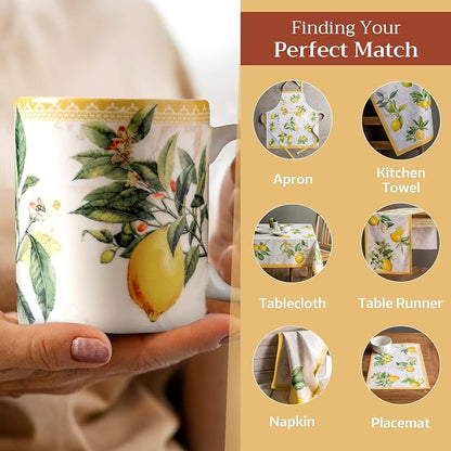 Maison d' Hermine Coffee Mug with Handles Tea Cups (15 Ounce, Pack of 2) | Fine Bone China Coffee Mugs for Hot Beverages Cappuccino Latte Home Restaurant Hotel Spring Summer -Limoncello