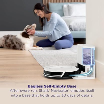 Shark Navigator | Robot Vacuum Cleaner with Powerful Suction for Pet Hair, Rugs, Carpets & Hard Floors | Bagless Self-Empty Base | 30-Day Capacity | SmartPath LiDAR Navigation | White | AV2110S