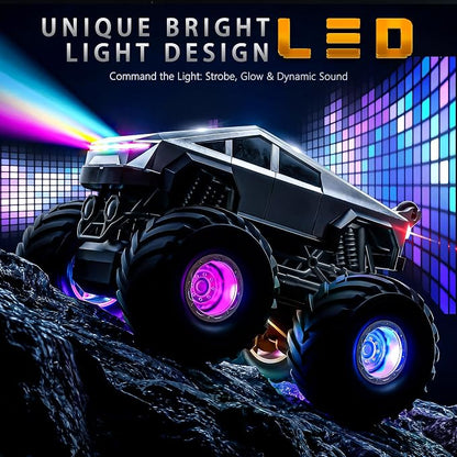 BEZGAR Cyber Truck Toy - 2.4GHz 1:20 4WD Remote Control Car for Boys 8-12 with Colorful Lights, 360° Rotation - RC Car Toy for Boys Girls Age 6, 7, 8, 9, 10 Years Old, Birthday Gifts(Silver)