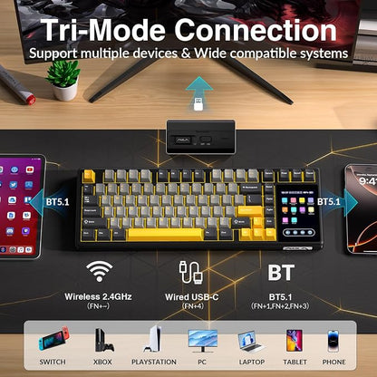 Aula L99 Wireless Mechanical Gaming Creamy Keyboard with Smart Touch Screen | Tri-Mode Hot Swappable Custom Keyboard,RGB Backlit,PBT Keycap,Gasket Mount Creamy Sounding Keyboards for Office PC,84 Keys