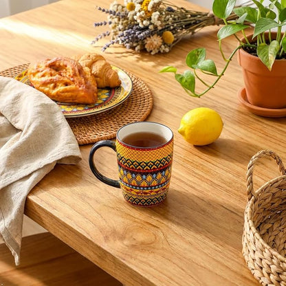 glowworm Ceramic Coffee Mugs Set of 6, 16 oz Mug with Handle, Bohemian | Milk,tea, Large Coffee Cups for Latte Cappuccino, Milk Colorful Cup for Mom Dishwasher & Microwave Safe