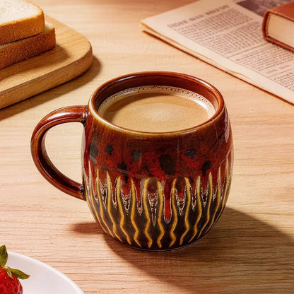 20oz Large Ceramic Coffee Mugs Unique Big Pottery Coffee Mug Microwave Safe Cool Stoneware Cups for Tea Latte Oversized Mug With Handle for Home Red Wide Clay Mugs for Men Fancy Handmade Ceramic Cup