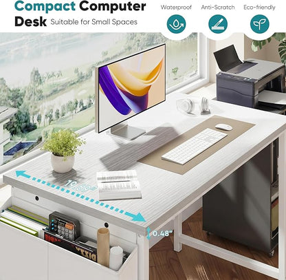 OLIXIS Computer Desk, 44 Inch Gaming Desks for Home Office Small Spaces | Writing Study Craft Work Table, Computer Workstation for Bedroom with Storage Bag, All White