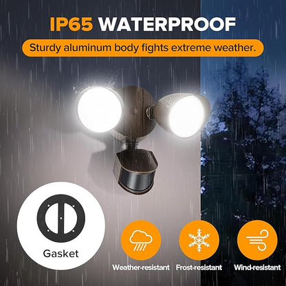 LUTEC 32W 3500 Lumen LED Security Lights Motion Sensor Light Outdoor, 5000K Daylight, IP65 Waterproof, Dusk to Dawn, Motion Detector Flood Light for Garage, Yard, Porch-Brown