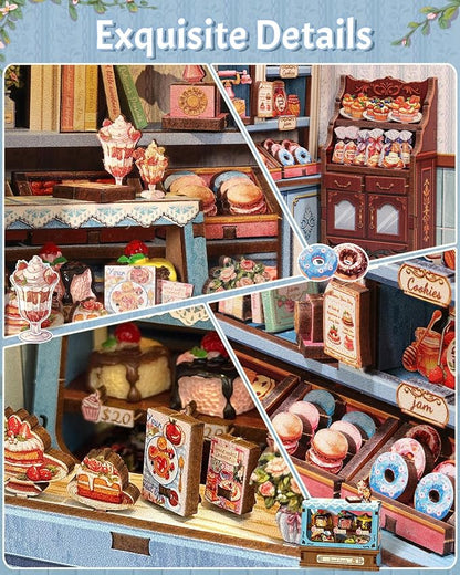 CUTEBEE Book Nook Kit - DIY Miniature House Bakery Patisserie Dollhouse Kit for Adults, Booknook Tiny House Bookshelf Decor 3D Wooden Puzzle, Gifts for Family, Friends (Sweet Marie)