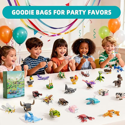 30 Packs Party Favors for Kids - 919 PCS Animal Building Blocks Toy Mini Sets Party Favors, Goodie Bags Stuffers Classroom Prizes Return Gifts Easter Bulk Gifts Boys Girls Student Ages 6+