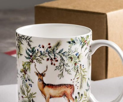 Maison d' Hermine Coffee Mug with Handles Tea Cups (15 Ounce, Pack of 1) | Fine Bone China Coffee Mugs for Hot Beverages Cappuccino Latte Home Restaurant Hotel Spring Summer -Holly Time - Biche