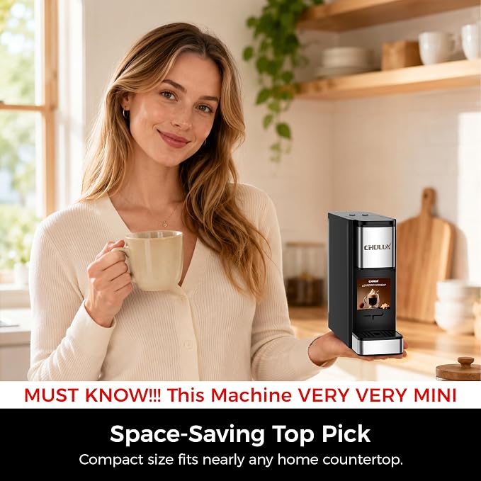 CHULUX RectoCafé Espresso Machine for Nespresso Original Pod, Metal & Black | Extra Mini Design, 20 Bar Professional Italian Pump, Food-Grade Materials, Quiet with Low-Vibration Brewing for Home & Office