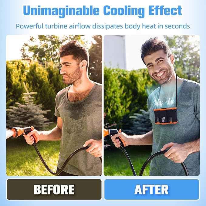 12000mAh Portable Waist Fan, 6 in 1 Rechargeable Wearable Belt Clip Fan with Flashlight & Detachable Power Bank, Strong Airflow Body Fans Neck Fans Hands-Free 30H Cooling for Hiking Cruise Courier