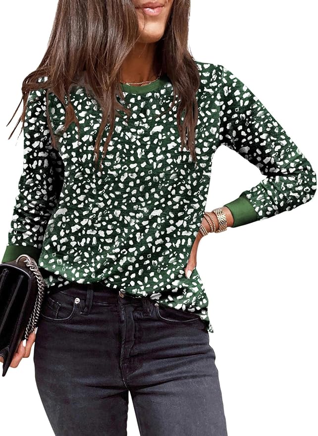 EVALESS Womens Crewneck Long Sleeve Tops Casual Polka Dots Tops Fall 2026 Tshirts Shirts
