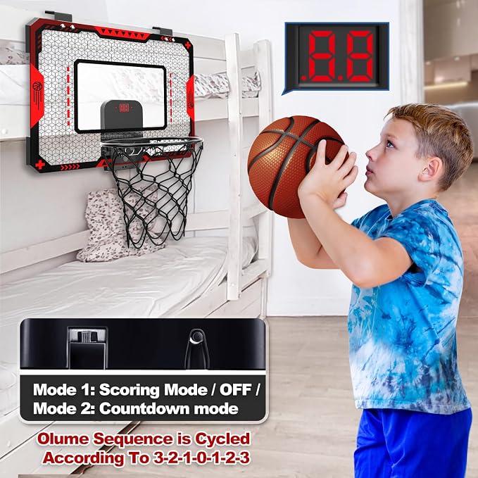 Indoor Basketball Hoop for Kids 5 6 7 8 9 10+Years Old Boys,Mini Basketball Hoop Over The Door Mini Hoop with Electronic Scoreboard & 3 Balls,Kids Basketball Hoop Sport Toys for Gift for Boys Age 5-10
