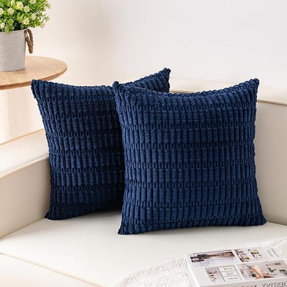 Aegero Pack of 2 Corduroy Decorative Throw Pillow Covers 26x26 InchSoft Striped Pillow Covers Modern Farmhouse Home Decor for Sofa Living Room Couch Bed（Blue）