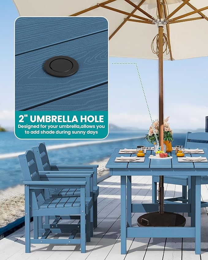 SERWALL Patio Dining Table and Bench Set for 6, Blue