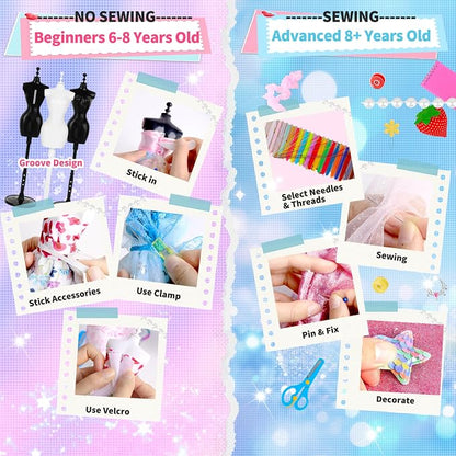 1000+ PCS Fashion Designer Kits for Girls, Sewing Kit for Kids with 4 Mannequins, DIY Doll Clothes Dress Making Kit, Arts and Crafts Sewing Kit Birthday Gifts for Teen Girls Age 6 7 8 9 10 11 12+