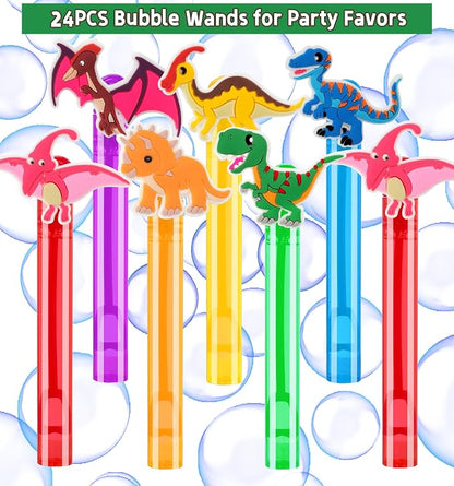 24Pcs Dinosaur Bubble Wands for Kids Dino Party Favors Supplies Decorations, Pinata Goodie Bag Stuffers & Classroom Prizes