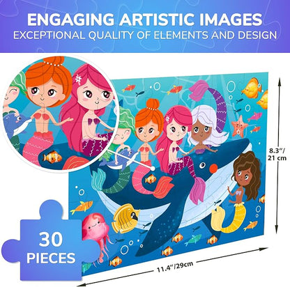 QUOKKA Puzzles for Kids Ages 3-5 - 30 Pieces Puzzles for Toddlers 2-4 - Mermaids Learning Jigsaw Puzzles for Kids 4-6 Years Old - Educational Toys for Boy and Girl