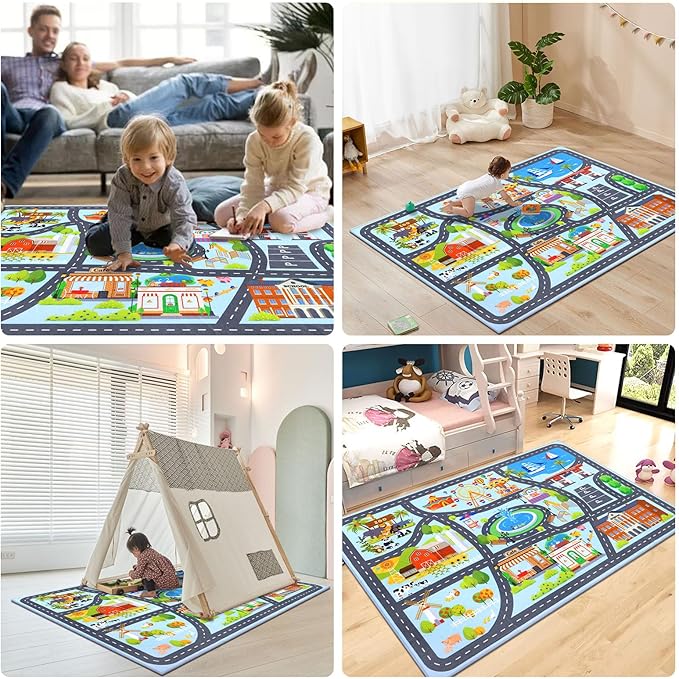 HEBE Kids Play Rug 3'4"x5' ABC Alphabet Numbers Shapes Educational Kid Area Rug Washable Baby Crawling Mat Non Slip Kid Play Mat Carpet for Girl Boy Bedroom Playroom