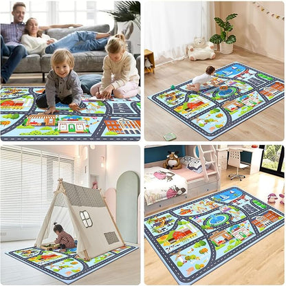 HEBE Kids Play Rug 3'4"x5' ABC Alphabet Numbers Shapes Educational Kid Area Rug Washable Baby Crawling Mat Non Slip Kid Play Mat Carpet for Girl Boy Bedroom Playroom