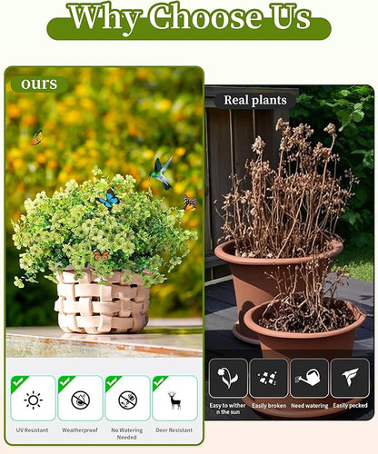 JAKY-Global Faux Artificial Plants Outdoor Flowers Spring Summer Decor 16 Bundles Fake Eucalyptus Silk Daisy UV Resistant Realistic for Outside Planters,Front Porch,Patio,Yard Pot Decoration