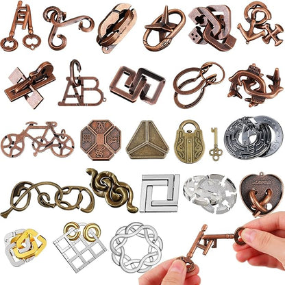 24 Pcs Metal Brain Teaser Puzzles Assortment for Adults Difficult Magic Puzzles Highly Hard Brain Games Iq Logic Test Disentanglement Game for Mind Challenge(Classic)