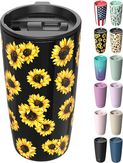 TILUCK 20 oz Insulated Coffee Tumbler with BPA-Free Lid | Travel Coffee Mug, Dishwasher Safe, Cup Holder Friendly, Double-Wall Vacuum Insulation for Hot & Cold Drinks, SunFlower