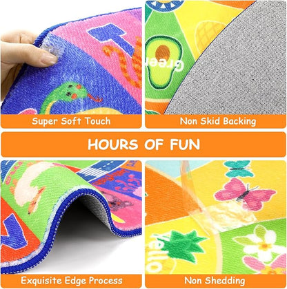 HEBE Kids Play Rug 4ft ABC Alphabet Numbers Shapes Educational Kid Area Rug Washable Baby Crawling Mat Non Slip Kid Play Mat Carpet for Girl Boy Bedroom Playroom