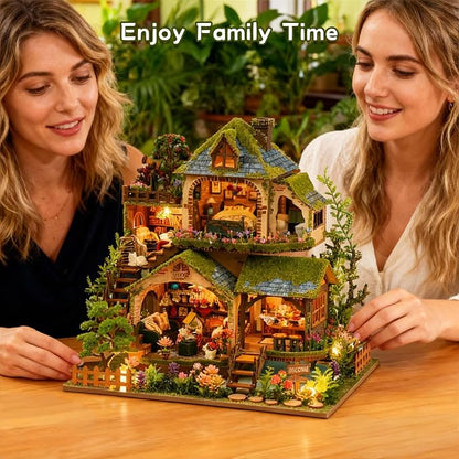 DIY Miniature House Kit, Victorian Dollhouse Kit, 3D Wooden Puzzles Bookshelf Craft Kits, Mini Doll House Building Kit for Adults Teen(Forest Cottage)