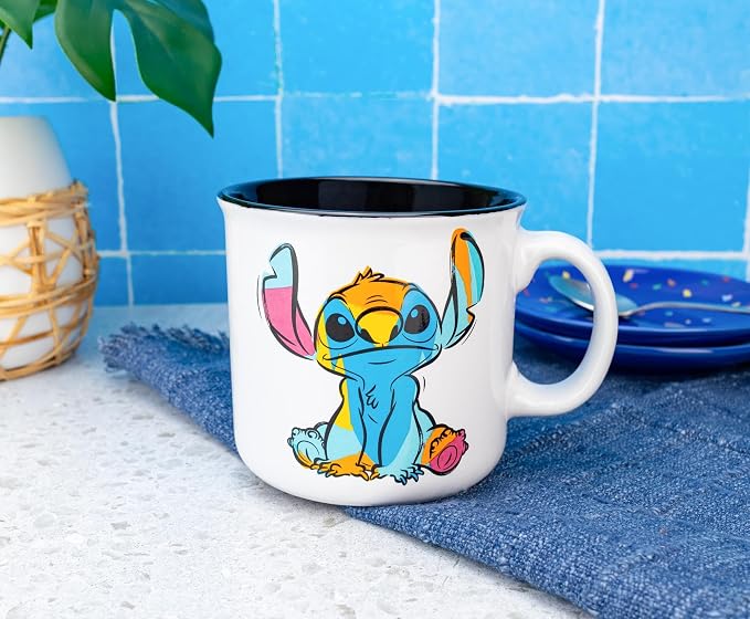 Silver Buffalo Disney Lilo and Stitch Ohana Abstract Ceramic Camper Mug, 20 Ounces
