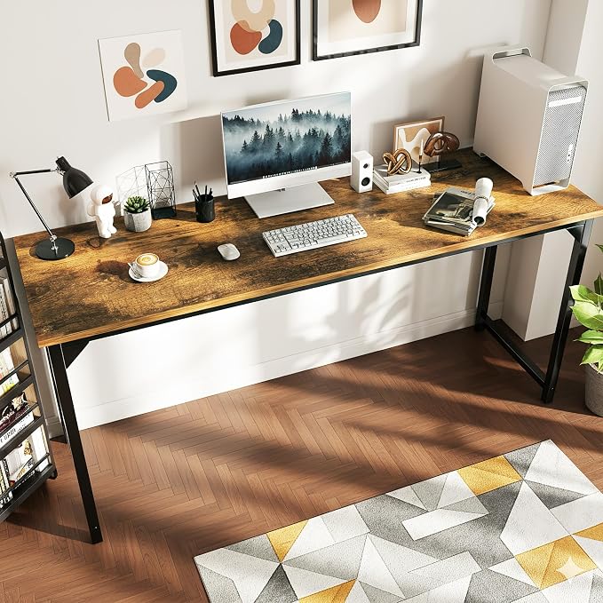 OLIXIS 63 Inch Computer Office Desk for Small Spaces, Writing Gaming Work Desk Modern Study Table with Storage Bag & Headphone Hook Home Bedroom, Rustic Brown | Computer Writing Workstation, Strong Metal Frame, Small Spaces Home Bedroom Dorm, Rustic Brown