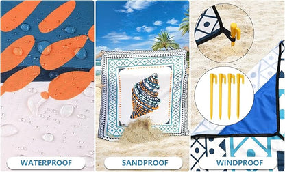 WIWIGO Beach Blanket Waterproof Sandproof Beach Mat 79" X 83"/10'x9'for 2-8 Adults Quick Drying Outdoor Picnic Mat Beach Accessories for Travel, Camping, Hiking