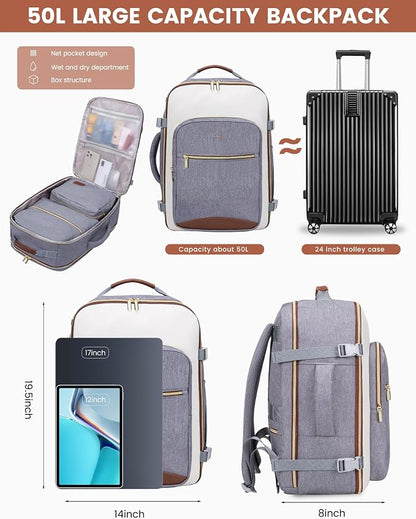 LOVEVOOK 50L Travel Backpack for Women & Men, Airline Approved Carry On Luggage with 3 Packing Cubes, TSA Overnight Bags, Waterproof Personal Item Bag, Weekender Essentials Backpacks fits 17" Laptop