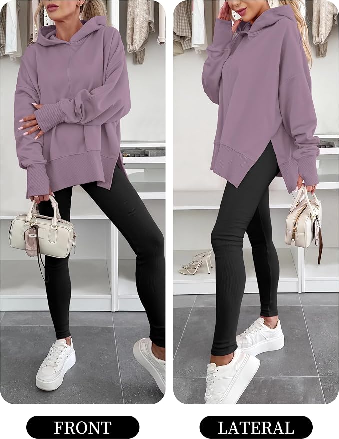 ANRABESS Womens Oversized Hoodies Long Sleeve Fleece Side Slit Hooded Sweatshirts Pullover 2026 Fall Outfits Y2K Clothes