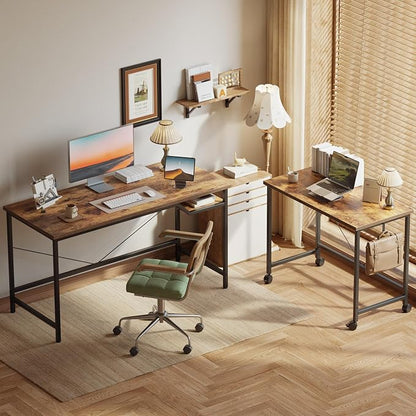 Mericonia 48 Inch Computer Desk & 32 Inch Small Rolling Desk, 2pcs | Simple Writing Table for Home Office Bedroom Work Study, Brown