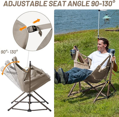 TIMBER RIDGE Hammock Camping Chair with Adjustable Backrest, Heavy Duty Folding Hammock Chair Supports 300lbs, Portable Hammock Chair for Camping, Travelling and Patio, Tan 2 Pack