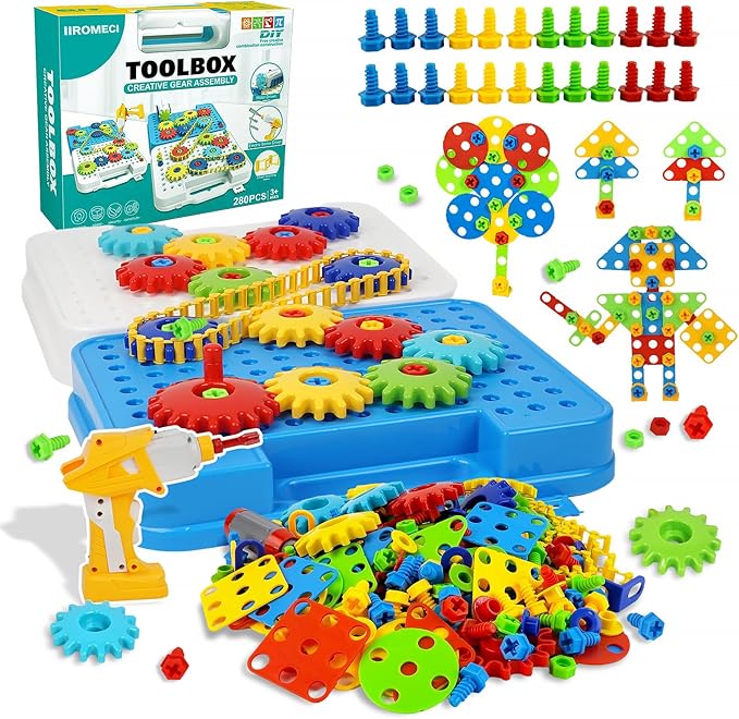 Gears Toys for Kids Ages 4-8, STEM Educational Construction Toys, Building Toy Set for Boys and Girls, Engineering Building Blocks Creative Learning Toy Set