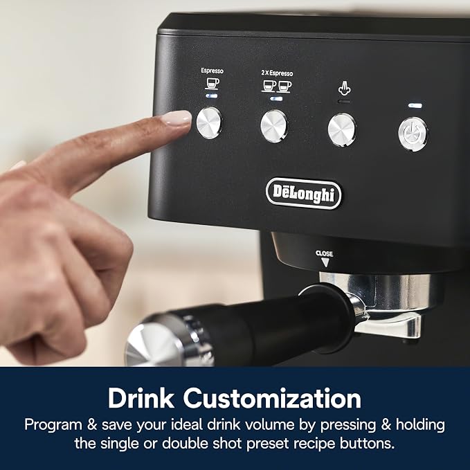 De’Longhi Classic Matte Black Espresso Machine, Easy-to-Use Milk Frother | #1 Worldwide Espresso Machine Maker, Rapid Heat-Up, Preset Single & Double Espresso, Frother, Compact Design
