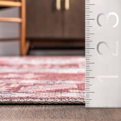 nuLOOM Norma Machine Washable Traditional Medallion Ultra Thin Area Rug, 3' x 5', Rust