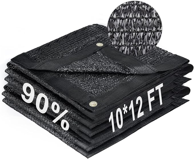 LOVE STORY 10x12FT 90% Black Garden Shade Cloth, Sun Shade Cover Net Mesh Tarp with Grommets, Sunblock Net for Garden,Greenhouse,Plants and Patio