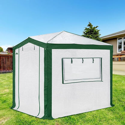 EAGLE PEAK 8x6 Portable Walk in Greenhouse with Polyester Reinforced Corners, Instant Pop Up Indoor Outdoor Gardening Green House, Roll Up Zipper Entry Doors and Mesh Windows, Green/White