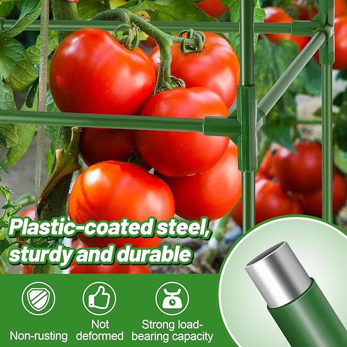 ANPHSIN 3 Sets Tomato Cages with 17 Gallon Grow Bags - 46'' Heavy-Duty Plant Support Trellis Tomato Planter Pots Kit, Garden Vegetables Cucumber Flowers Vertical Climbing Plants Vines