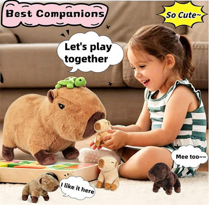 Youthfuljive 5 in 1 Capybara Plush 14.2" Capybara Stuffed Animal with Babies Inside, Mommy Stuffed Capybara Plushies Pillow Toys with 4 Baby Capibaras Peluches for Kids Birthday Party Decor