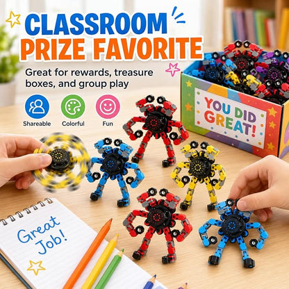 12PCS Transformable Fidget Spinner Toys for Kids and Adults | DIY Robot Chain Fidget Toys, Sensory Toys for Stress Relief, Party Favors, Classroom Rewards & Birthday Gifts