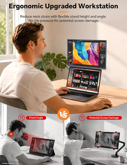 HotYeah Travel Portable Monitor with Stand, w/Magnetic Stand & Speaker | 15.6" 1080P 125% sRGB USB-C HDMI HDR External Display, 2nd Screen for Laptop MacBook Computer Phone Tablet Switch PS5 Xbox