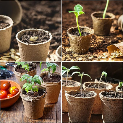 JERIA 100-Pack 3.15 Inch Peat Pots for Seedling with 100 Pcs Plant Labels,Outdoor Garden Germination Nursery Pots,Biodegradable Seed Starter Pots Kits
