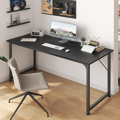 Huuger Computer Desk, 55 Inch Home Office Desk, Gaming Writing Work from Home Study Desk, Large Legroom, Sturdy Metal Frame, Modern Simple, Black