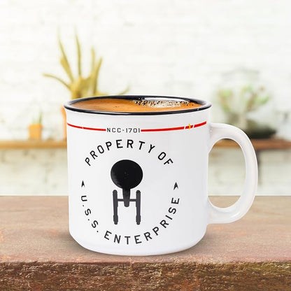 Silver Buffalo Star Trek Enterprise Property, Ceramic Camper Mug, 20oz | NCC-1701, The USS, 0.59 Liters
