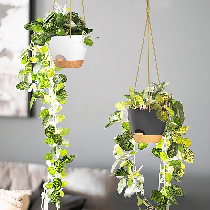 ZMTECH 6.5 Inch Hanging Planters for Indoor Outdoor Plants, 2 Pack Self Watering Hanging Plant Pots with Drainage Holes and Removable Saucer, Plastic Flower Hanging Pots with Watering Lip (White)
