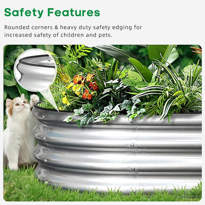 JERIA 8×4×1ft Oval Raised Garden Bed,Galvanized Raised Garden Bed Kit Outdoor Metal Gardening Planter Box for Vegetable, Fruits, Flower，Herbs